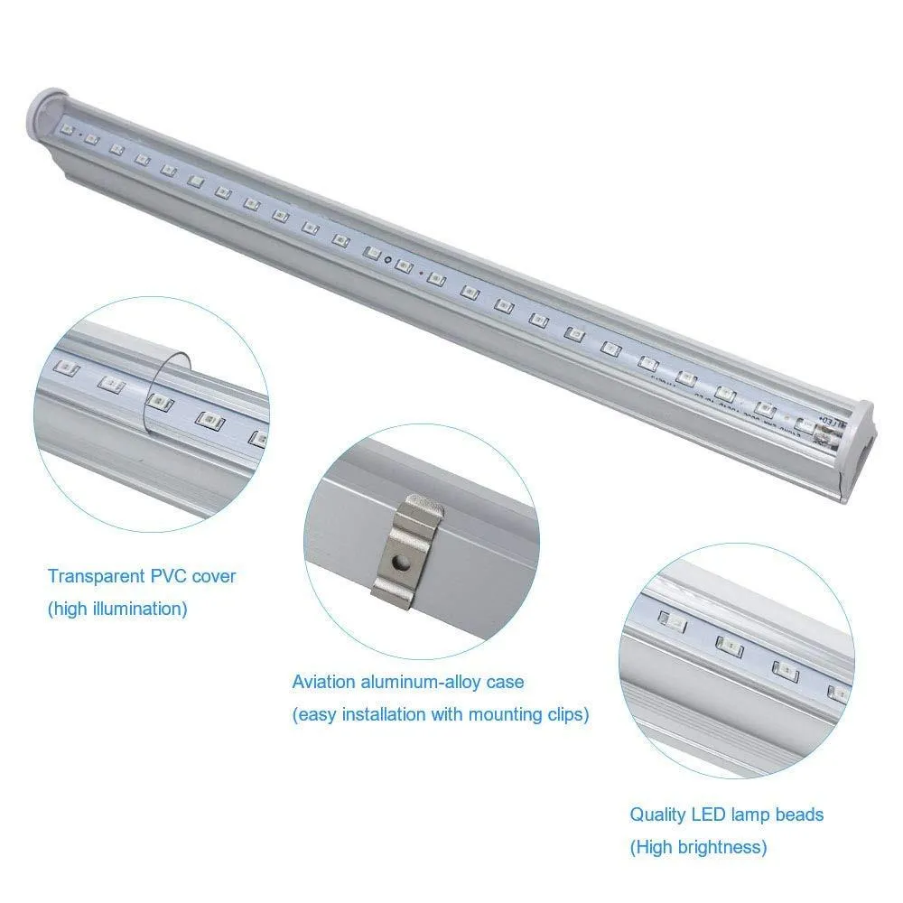 10Pcs 1/2/3/4 Ft LED Tube T5 Grow Light Red/Blue Spectrum(R:B=5:1) Clear Lens for Indoor Plant Veg and Flower Hydroponic Greenhouse Growing Bar Light