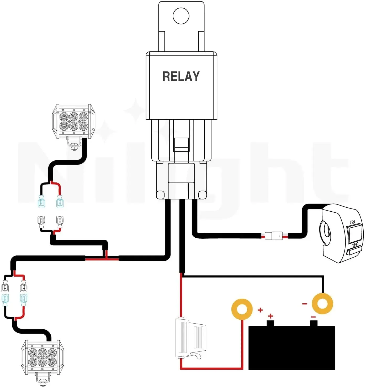 16AWG Wire Harness Kit 2 Leads W/ 12V 7/8inch Motorcycle Handlebar Switch | 3 Fuses | 4 Spade Connectors