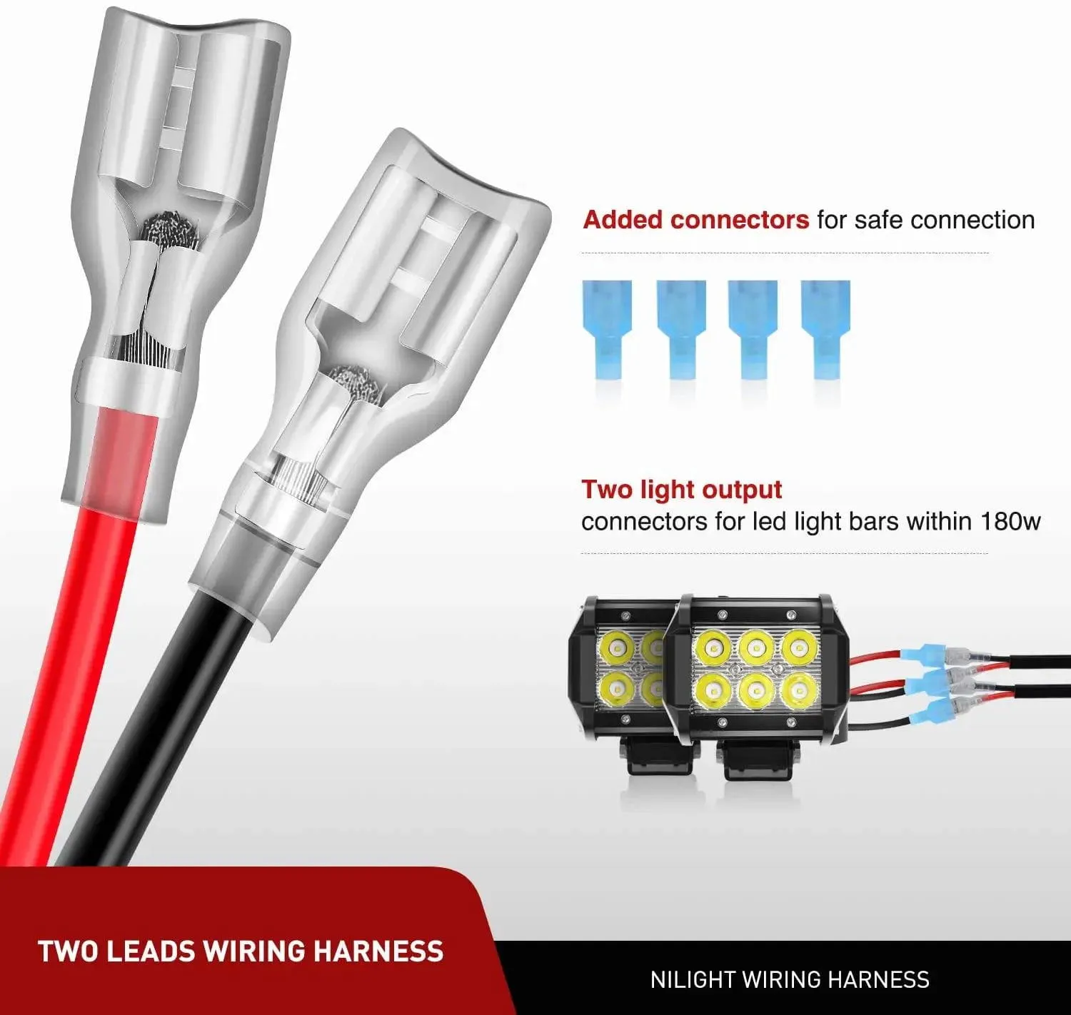 16AWG Wire Harness Kit 2 Leads W/ 12V 7/8inch Motorcycle Handlebar Switch | 3 Fuses | 4 Spade Connectors