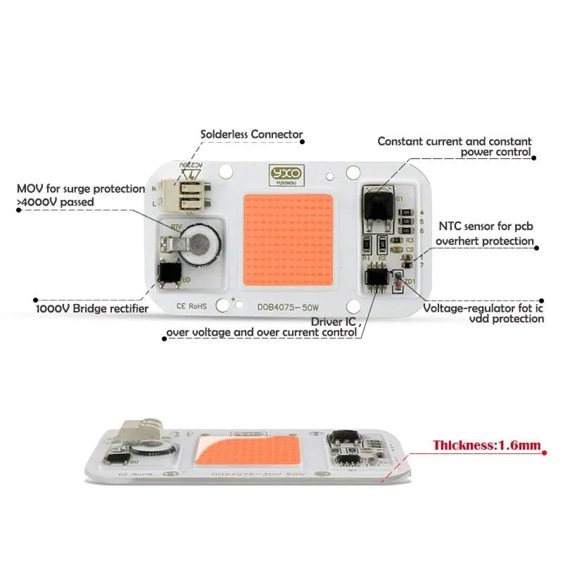 1pc Hydroponice AC 220V 20w 30w 50w cob led grow light chip full spectrum 370nm-780nm for Indoor Plant Seedling Grow and Flower