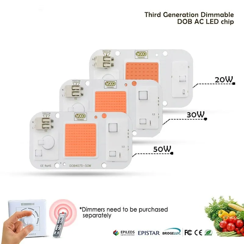 1pc Hydroponice AC 220V 20w 30w 50w cob led grow light chip full spectrum 370nm-780nm for Indoor Plant Seedling Grow and Flower