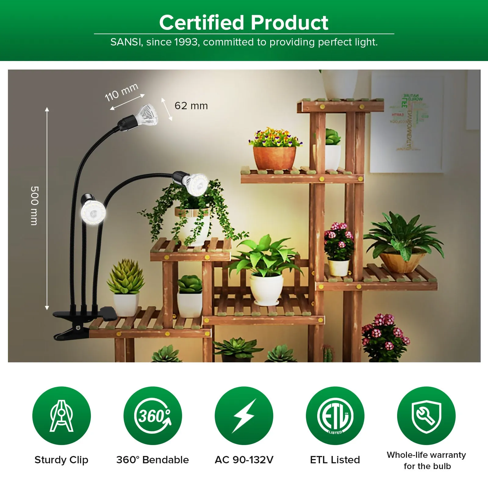 20-40W Adjustable Multi-Head Clip-on Grow Light (White Model)(2-Pack)