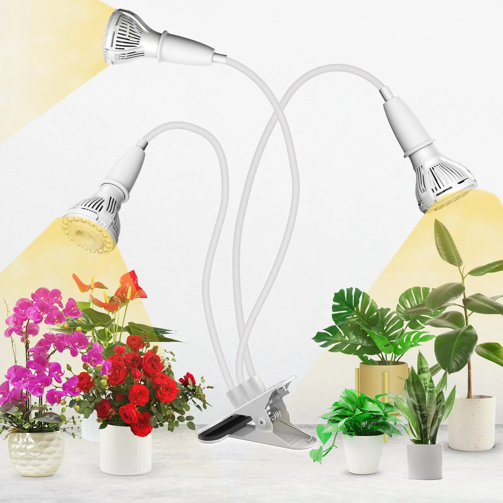 20-40W Adjustable Multi-Head Clip-on Grow Light (White Model)(2-Pack)