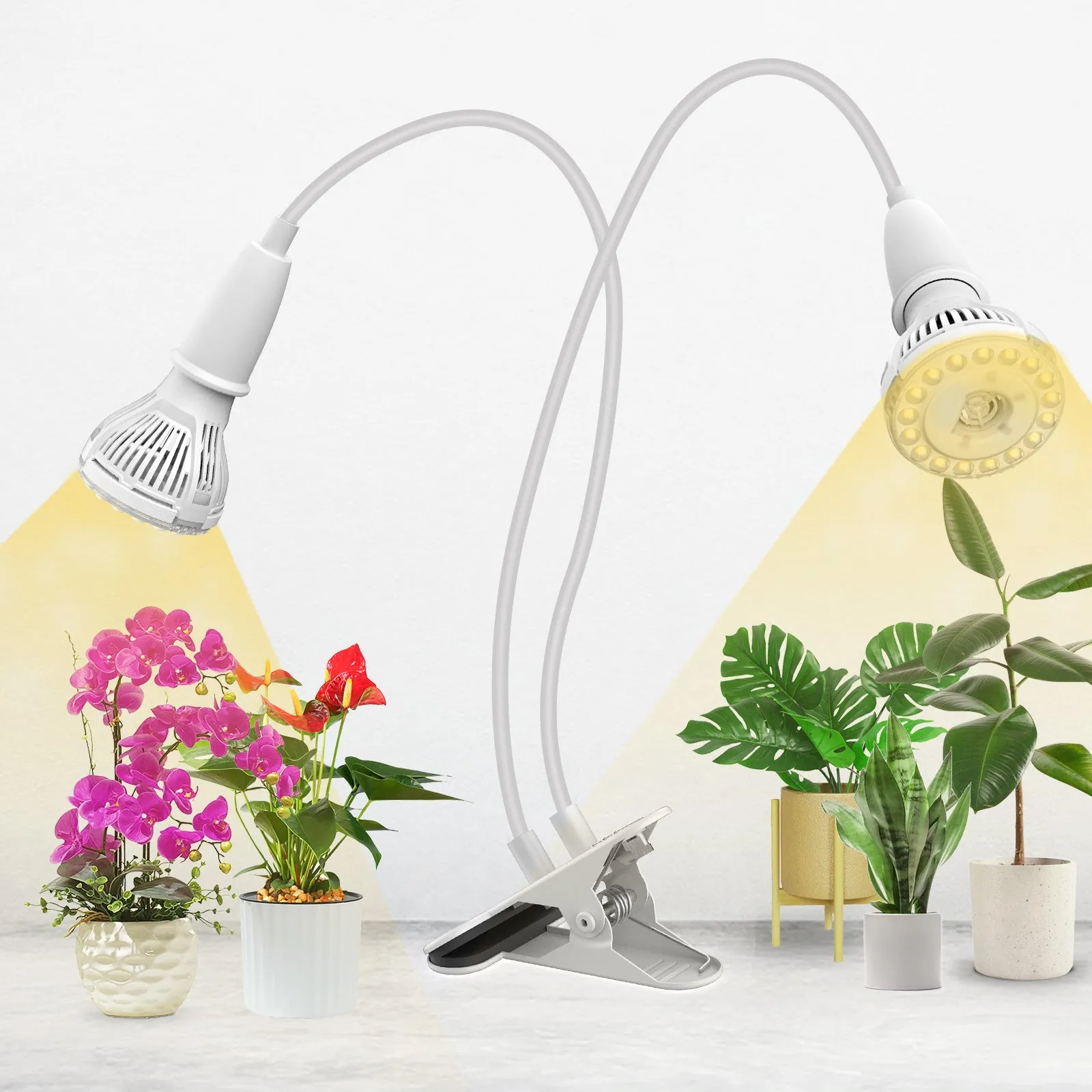 20-40W Adjustable Multi-Head Clip-on Grow Light (White Model)(2-Pack)