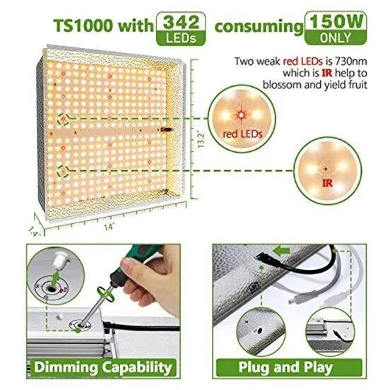 2000W Led Grow Light 3x3ft Sunlike Full Spectrum IR Grow Lamps for Indoor Plant Commercial LED Grow Hydroponic Growing Light with Updated 342 LEDs
