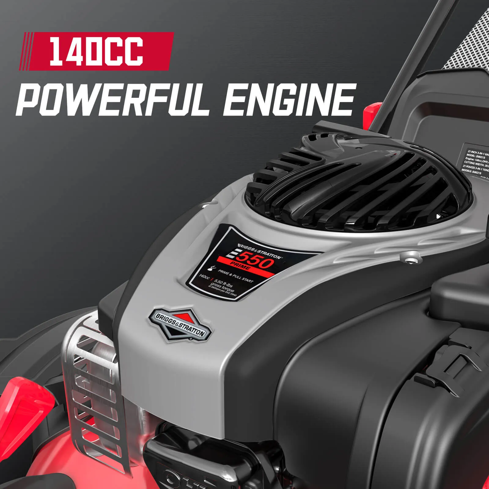 21'' 140cc Gas Push Lawn Mower w/ B&S E550 Engine B8621P