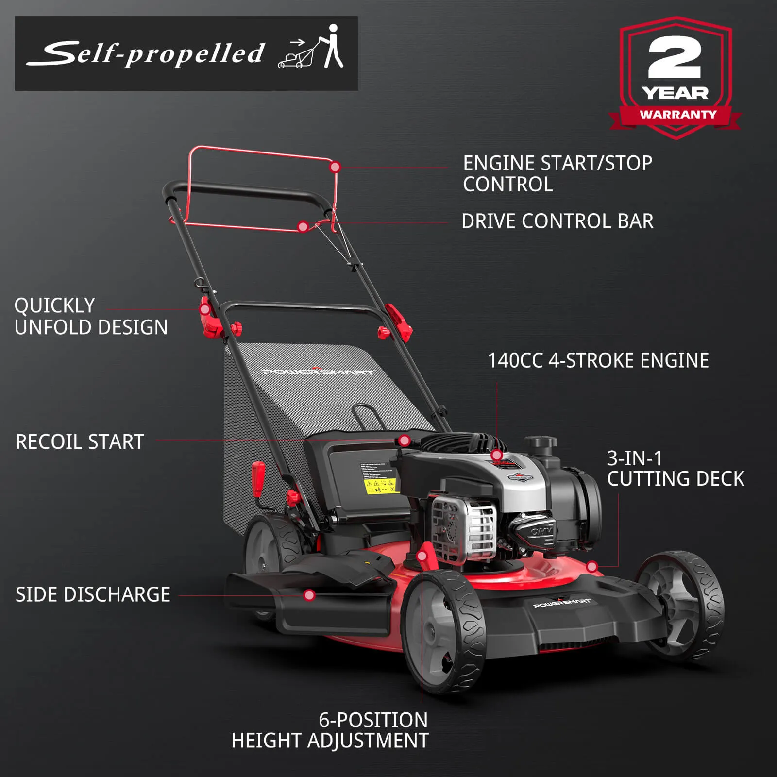 21" 140cc Gas Self-Propelled Lawn Mower with B&S Engine HB8622S