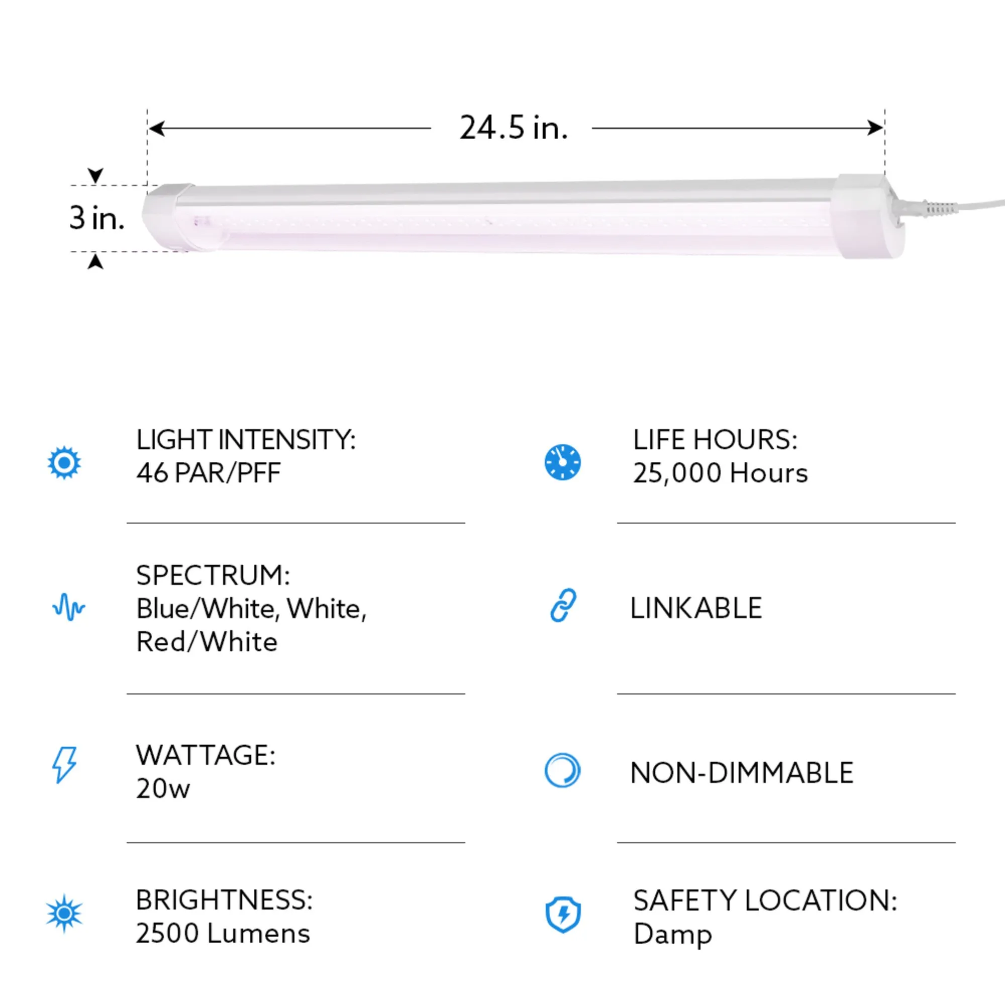 24 in. 24W Adjustable Spectrum LED Grow Light with Remote Control