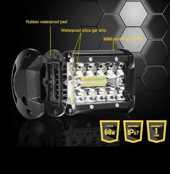 2PCS 4" 60W Upgraded LED Work Light Bar Highlight Spotlights Suv
