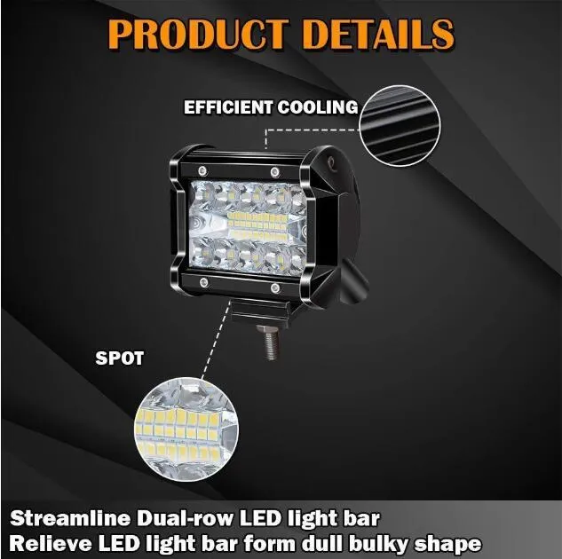 2PCS 4" 60W Upgraded LED Work Light Bar Highlight Spotlights Suv