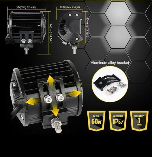 2PCS 4" 60W Upgraded LED Work Light Bar Highlight Spotlights Suv