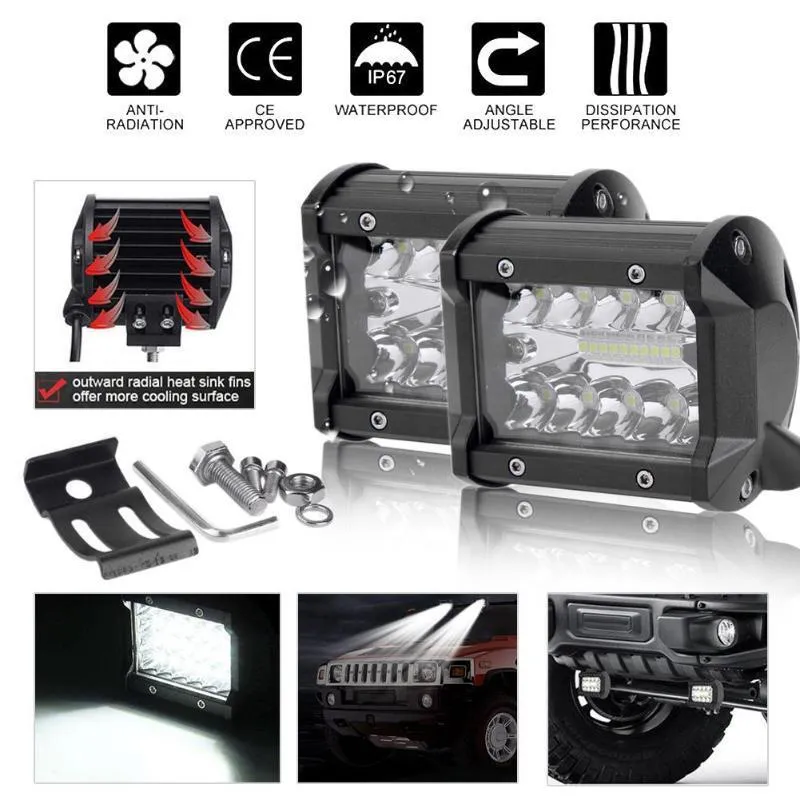 2PCS 4" 60W Upgraded LED Work Light Bar Highlight Spotlights Suv