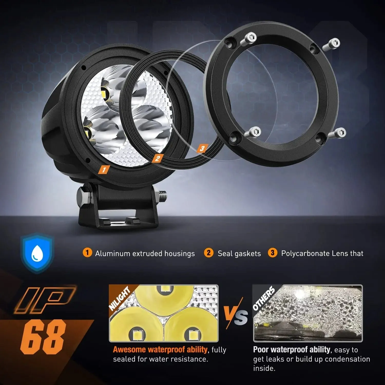 3 Inch 15W 1550LM Spot Round Built-in EMC LED Work Lights (Pair) | 16AWG DT Wire