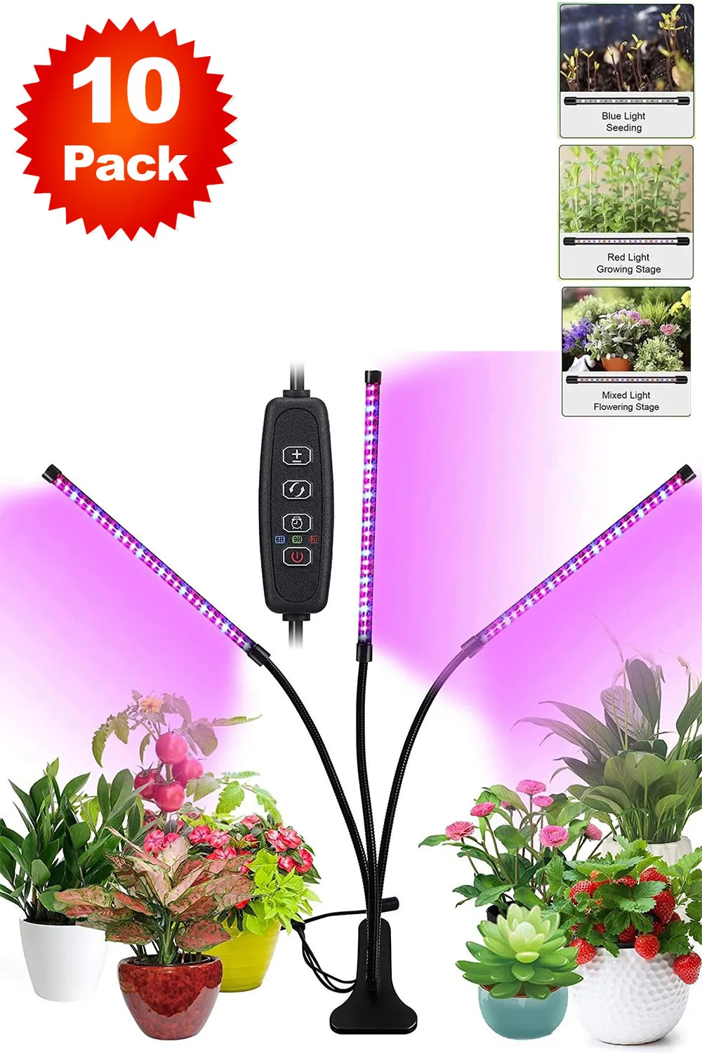 360° Adjustable Grow Light for Indoor Plants - 10/20/30 Pack