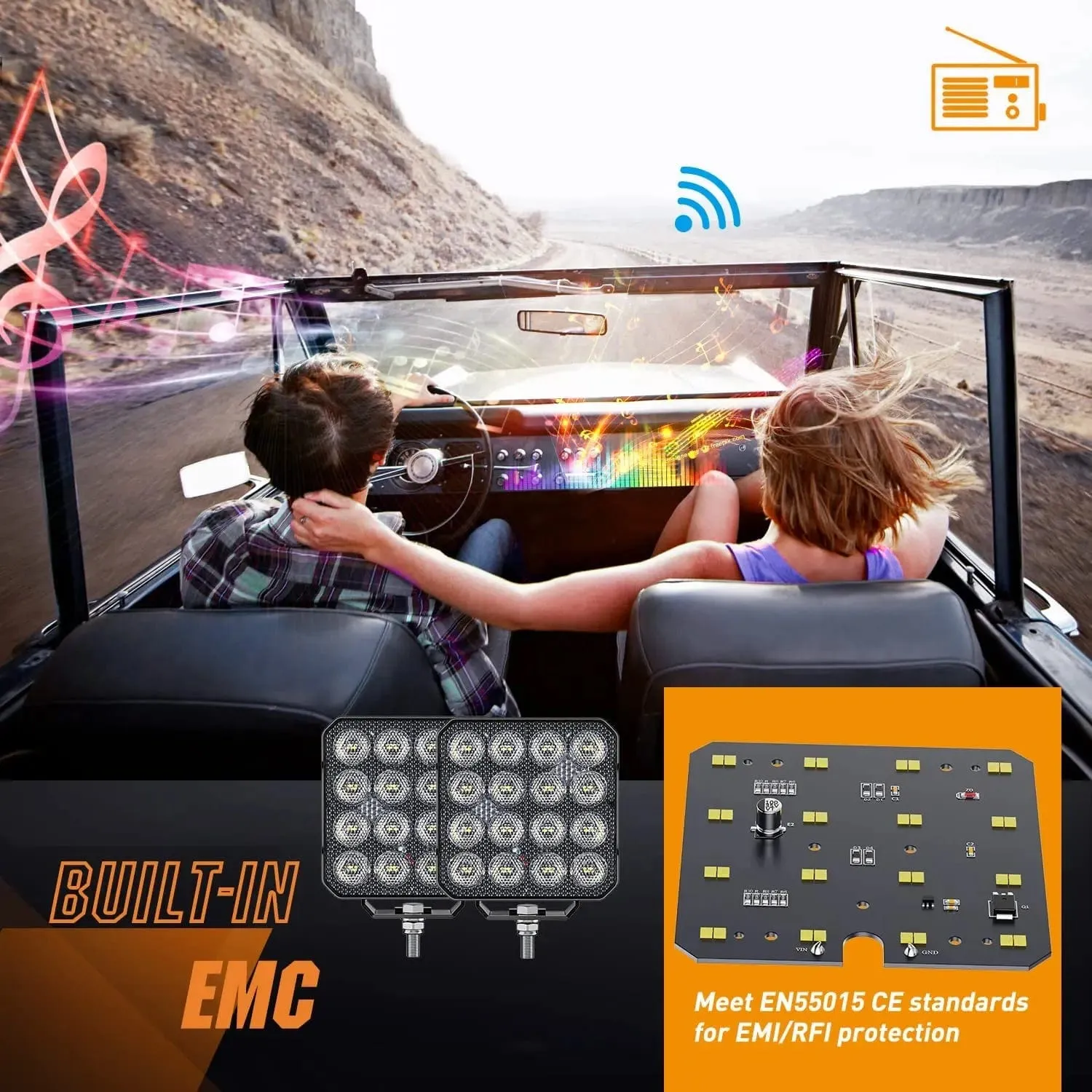 4.4 Inch 48W 4780LM Square Flood Built-in EMC LED Work Lights (Pair)