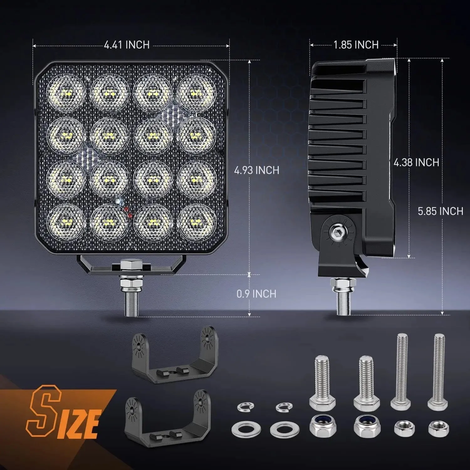 4.4 Inch 48W 4780LM Square Flood Built-in EMC LED Work Lights (Pair)