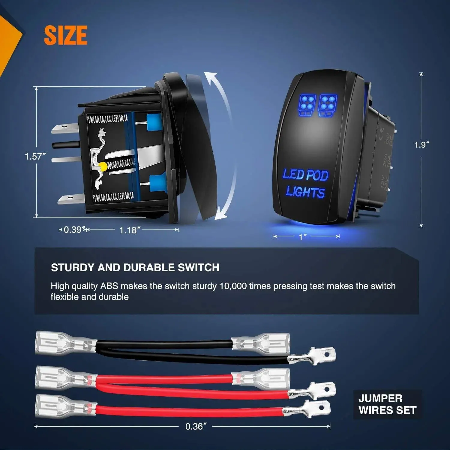 5Pin Laser On/Off LED Pod Lights Rocker Switch Blue