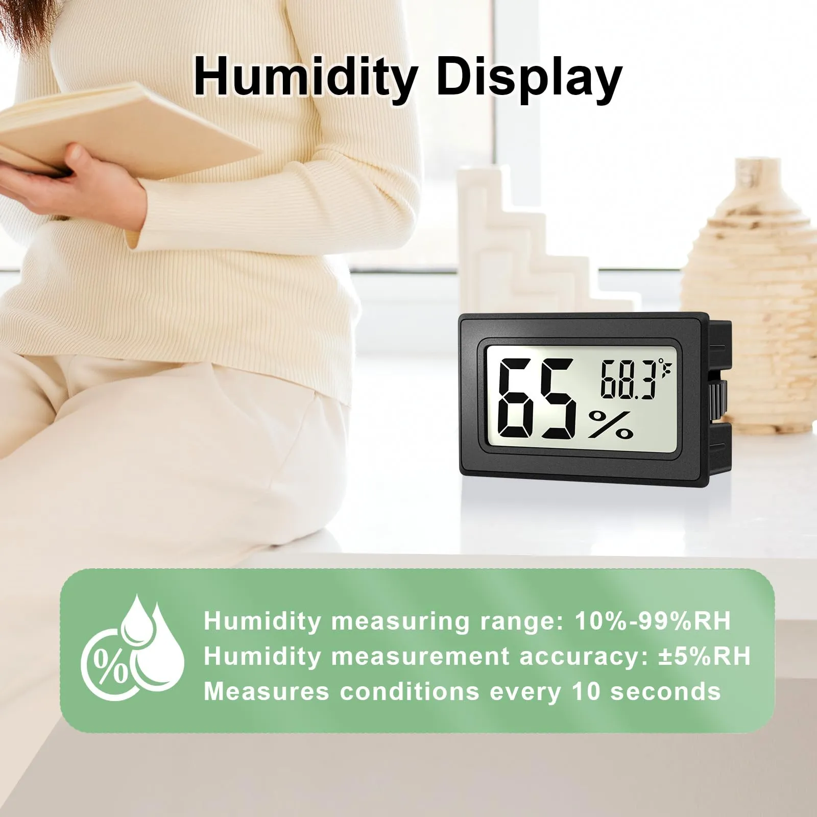 6-Pack Mini Hygrometer Indoor Humidity Meter, Mini Digital Thermometer Humidity Gauge Meter, Indoor Thermometer Hygrometer Monitor Fahrenheit (℉) for Humidors, Reptile Thermostat, Jars Reptile, Fridge