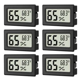 6-Pack Mini Hygrometer Indoor Humidity Meter, Mini Digital Thermometer Humidity Gauge Meter, Indoor Thermometer Hygrometer Monitor Fahrenheit (℉) for Humidors, Reptile Thermostat, Jars Reptile, Fridge
