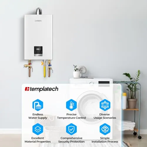 80,000 BTU Residential Indoor Natural Gas Tankless Water Heater, ORBEK 120 Volt On-demand Instant Hot Water Heater, Up to 3.6 GPM, CSA Certified Multiple Points of Use Water Heater