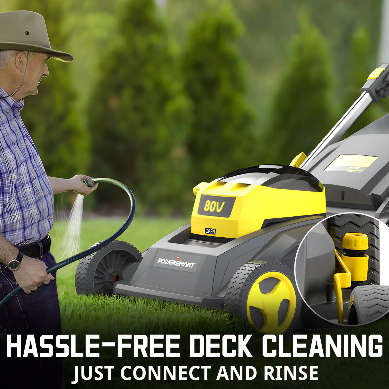 80V 26" Brushless Cordless Self-Propelled Lawn Mower Yellow w/ Battery & Charger PS76826