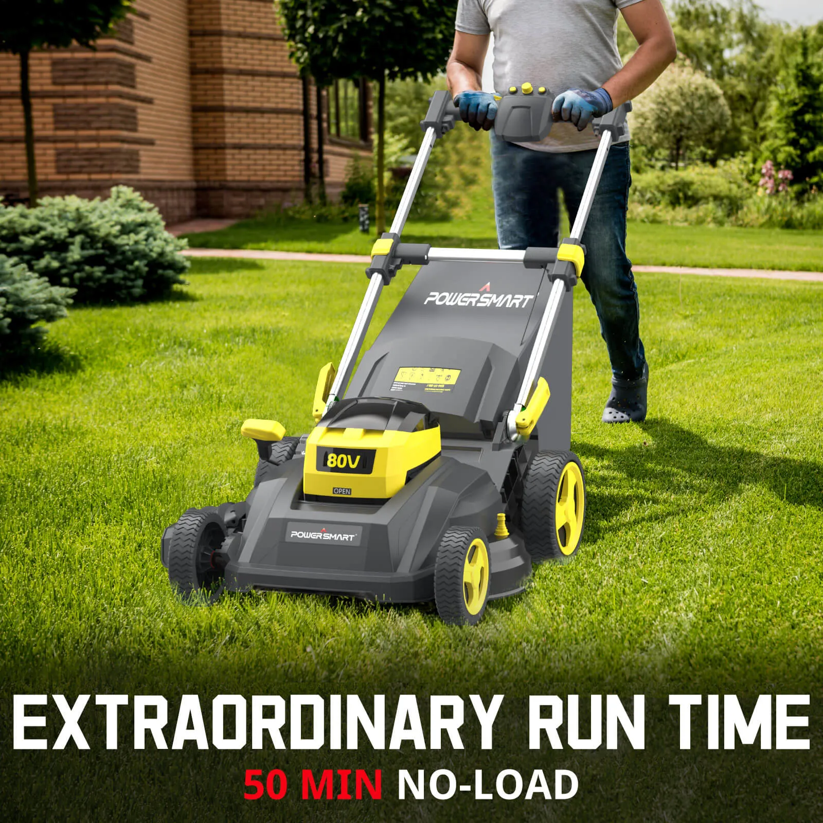 80V 26" Brushless Cordless Self-Propelled Lawn Mower Yellow w/ Battery & Charger PS76826