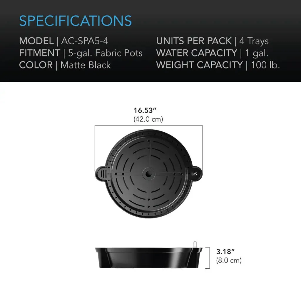 AC Infinity Self-Watering Fabric Pot Planter Base | Pack of 4