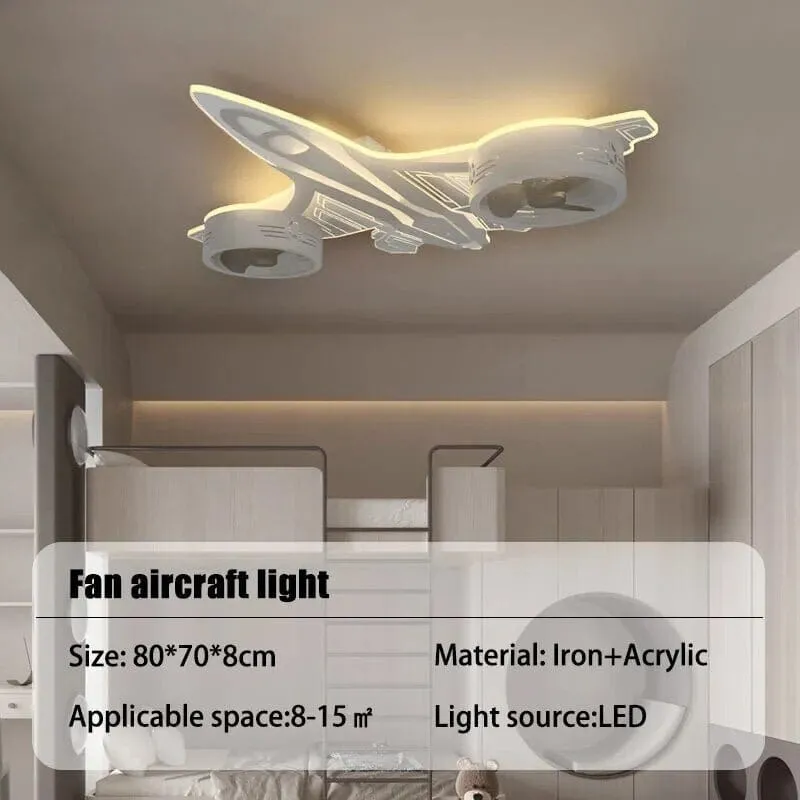 Airplane Ceiling Light with Fan for Kids Room - Light Grey