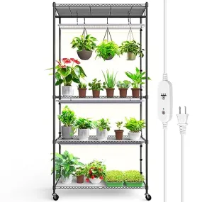 Barrina Plant Stand with Grow Light, 3FT T5 5000K 36W 3 Packs LED Full Spectrum Indoor DIY Plant Shelf with Grow Light Flower Pot Stand Display Rack, 4-Tier 35.4"x13.8"x70.9", Wheel, Built-in Timer