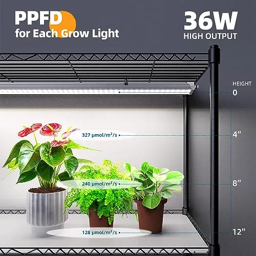Barrina Plant Stand with Grow Light, 3FT T5 5000K 36W 3 Packs LED Full Spectrum Indoor DIY Plant Shelf with Grow Light Flower Pot Stand Display Rack, 4-Tier 35.4"x13.8"x70.9", Wheel, Built-in Timer