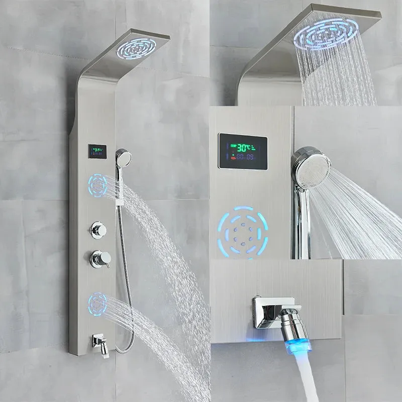 Bathroom Shower Panel LED Waterfall Shower Water Top Spray Temperature