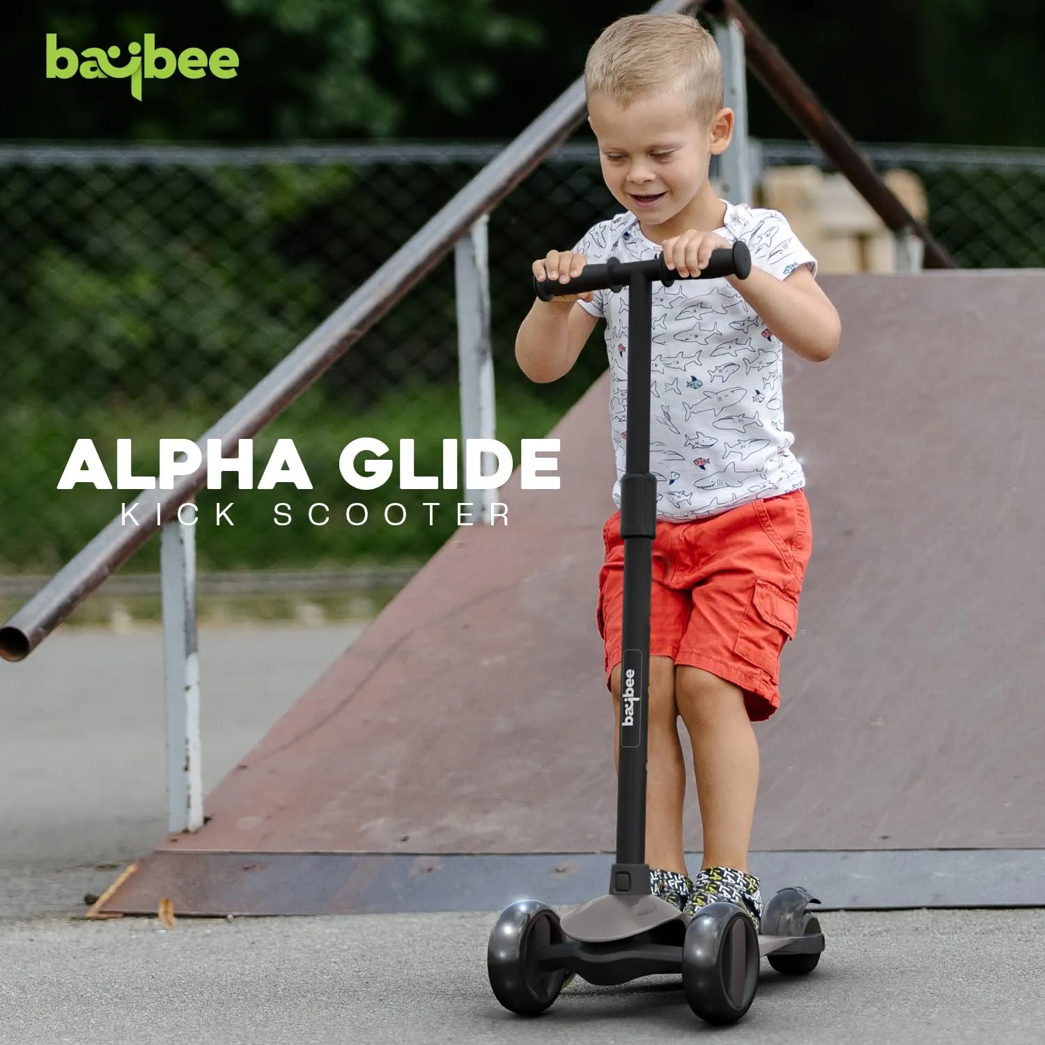 Baybee Alpha Kick Scooter for Kids, Smart 3 Wheel Kids Scooter with 4 Height Adjustable Handle, Runner Scooter with Led PU Wheels & Brake, Skate Scooter for Kids 3 to 10 Years Boys Girls (Grey)