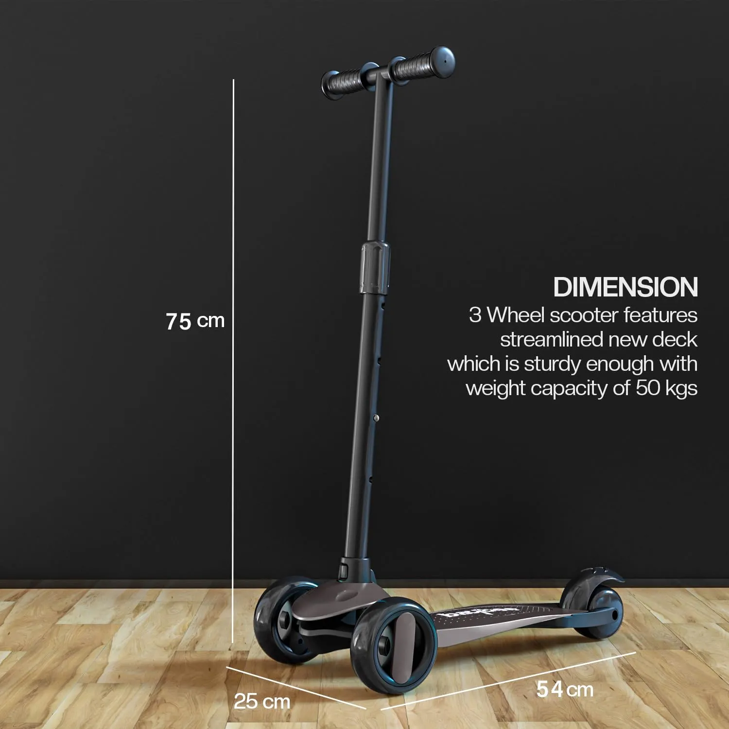 Baybee Alpha Kick Scooter for Kids, Smart 3 Wheel Kids Scooter with 4 Height Adjustable Handle, Runner Scooter with Led PU Wheels & Brake, Skate Scooter for Kids 3 to 10 Years Boys Girls (Grey)