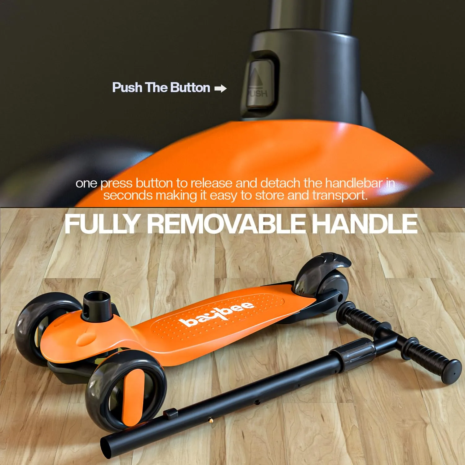 Baybee Alpha Kick Scooter for Kids, Smart 3 Wheel Kids Scooter with 4 Height Adjustable Handle, Runner Scooter with Led PU Wheels & Brake, Skate Scooter for Kids 3 to 10 Years Boys Girls (Orange)