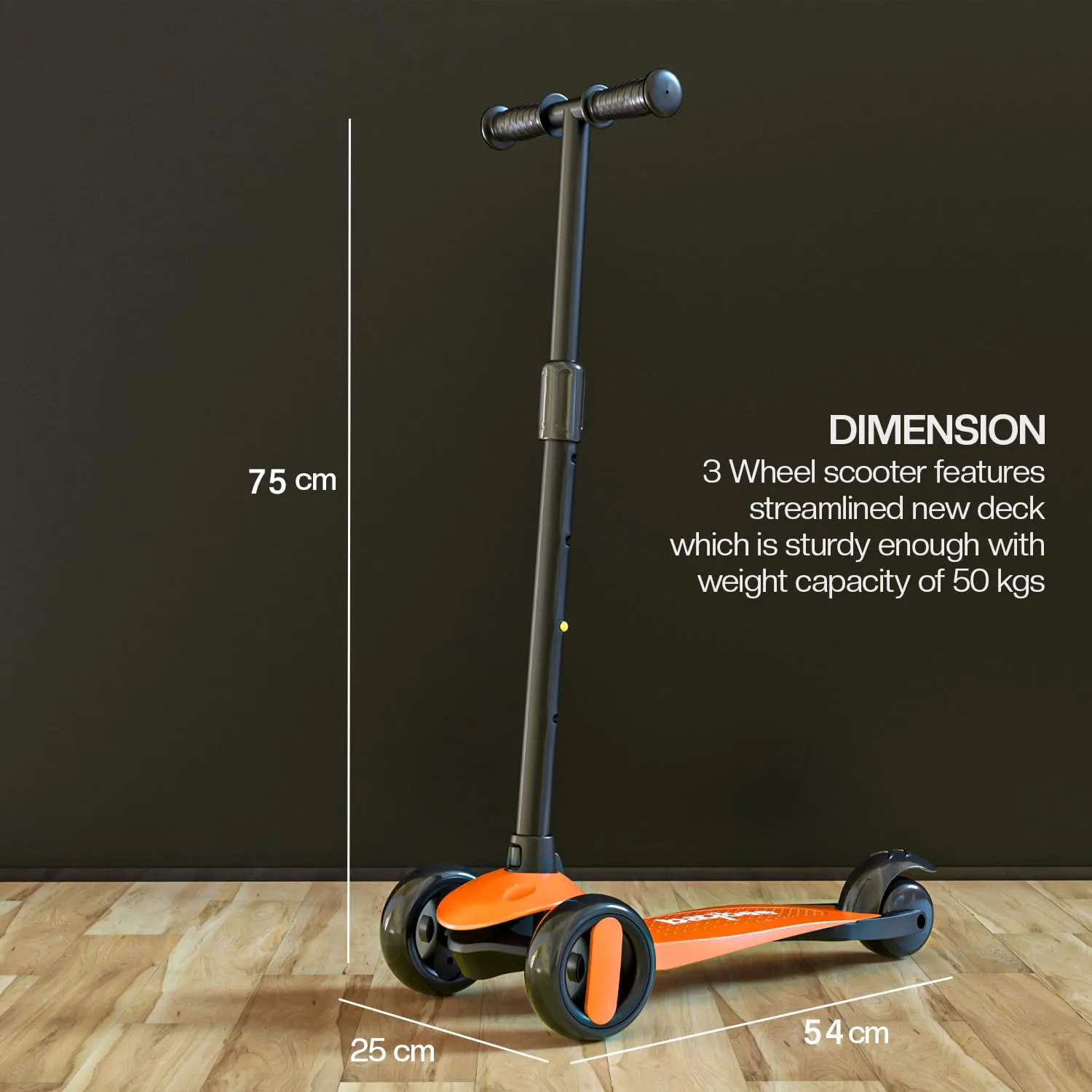 Baybee Alpha Kick Scooter for Kids, Smart 3 Wheel Kids Scooter with 4 Height Adjustable Handle, Runner Scooter with Led PU Wheels & Brake, Skate Scooter for Kids 3 to 10 Years Boys Girls (Orange)