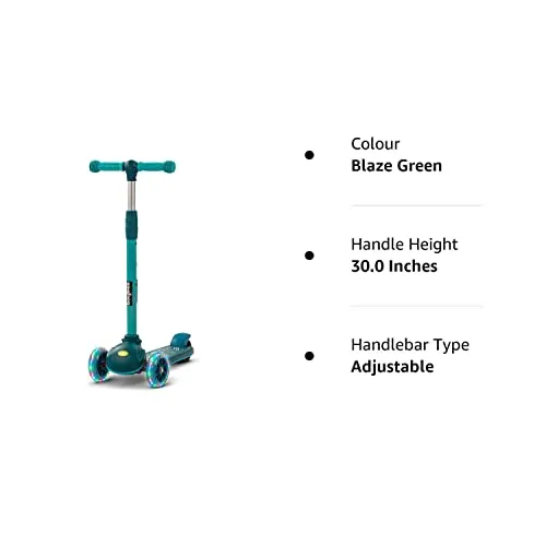 Baybee Blaze Storm Skate Scooter for Kids, 3 Wheel Kids Scooter with 3 Height Adjustable Handle, Kick Scooter with LED PU Wheels & Brake | Runner Scooter for Kids 2-10 Years Boys Girls (Green)