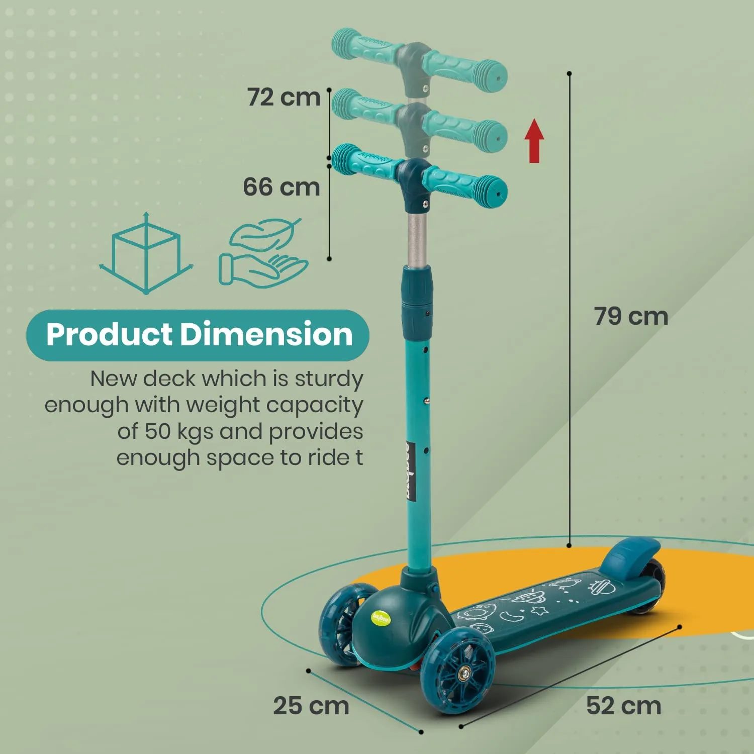 Baybee Blaze Storm Skate Scooter for Kids, 3 Wheel Kids Scooter with 3 Height Adjustable Handle, Kick Scooter with LED PU Wheels & Brake | Runner Scooter for Kids 2-10 Years Boys Girls (Green)