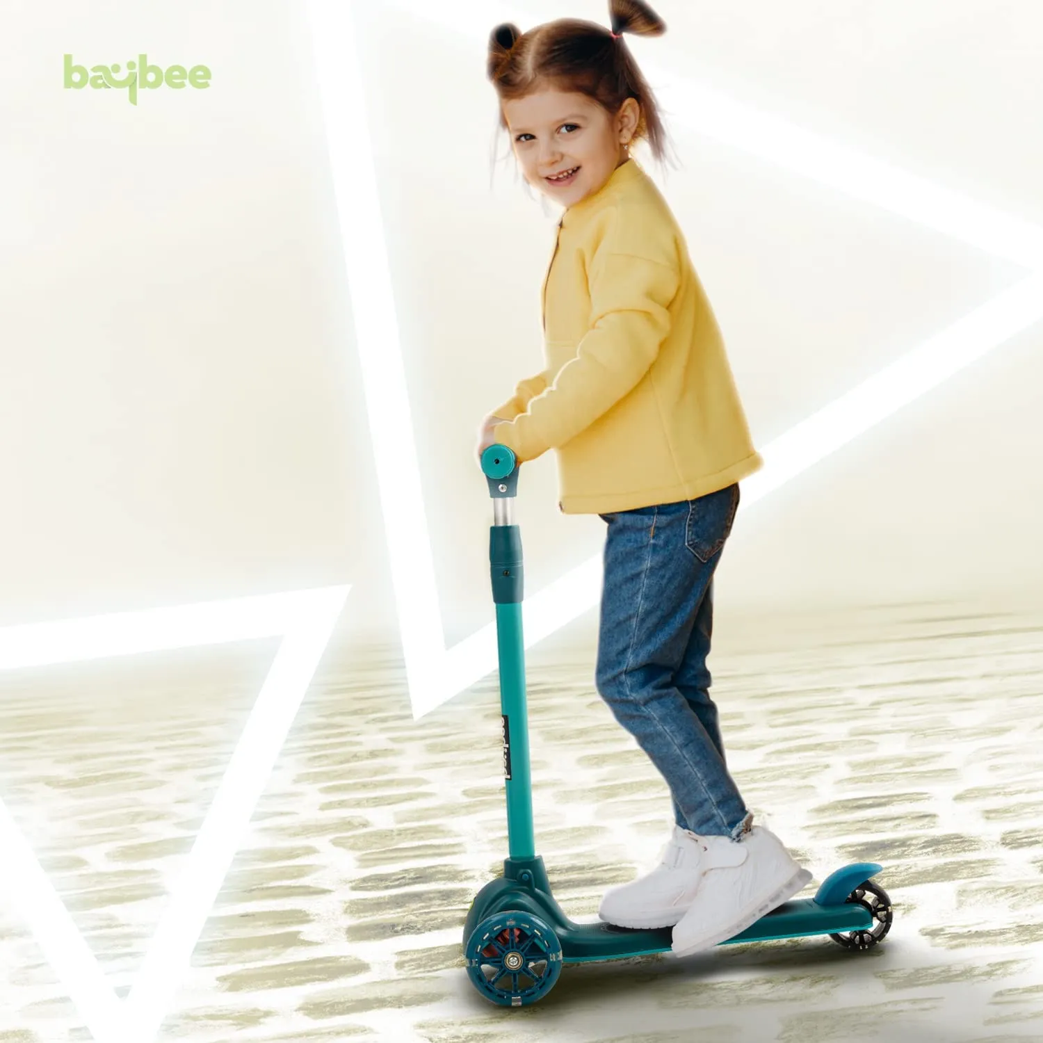 Baybee Blaze Storm Skate Scooter for Kids, 3 Wheel Kids Scooter with 3 Height Adjustable Handle, Kick Scooter with LED PU Wheels & Brake | Runner Scooter for Kids 2-10 Years Boys Girls (Green)