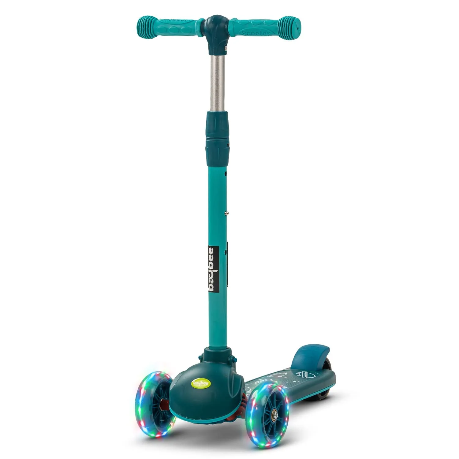 Baybee Blaze Storm Skate Scooter for Kids, 3 Wheel Kids Scooter with 3 Height Adjustable Handle, Kick Scooter with LED PU Wheels & Brake | Runner Scooter for Kids 2-10 Years Boys Girls (Green)