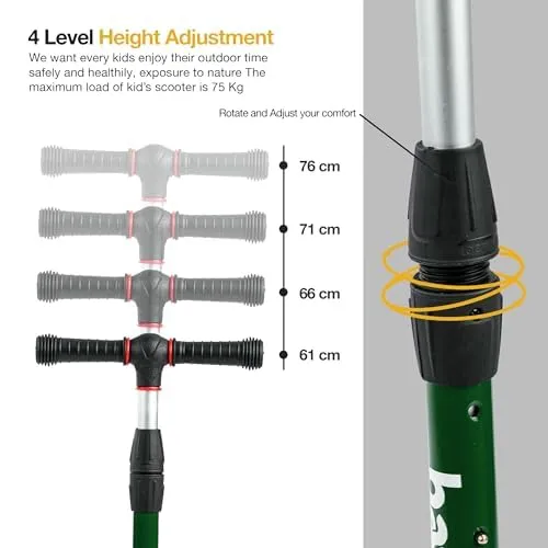 Baybee Scooter for Kids, 3 Wheel Kids Scooter Smart Kick Scooter with Foldable & Height Adjustable Handle & Extra-Wide LED PU Wheels & Brake, Skate Scooter for Kids (Dark Green)