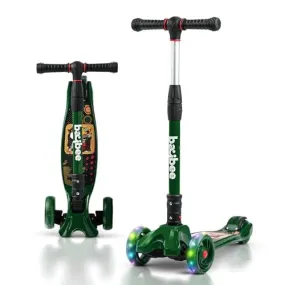 Baybee Scooter for Kids, 3 Wheel Kids Scooter Smart Kick Scooter with Foldable & Height Adjustable Handle & Extra-Wide LED PU Wheels & Brake, Skate Scooter for Kids (Dark Green)