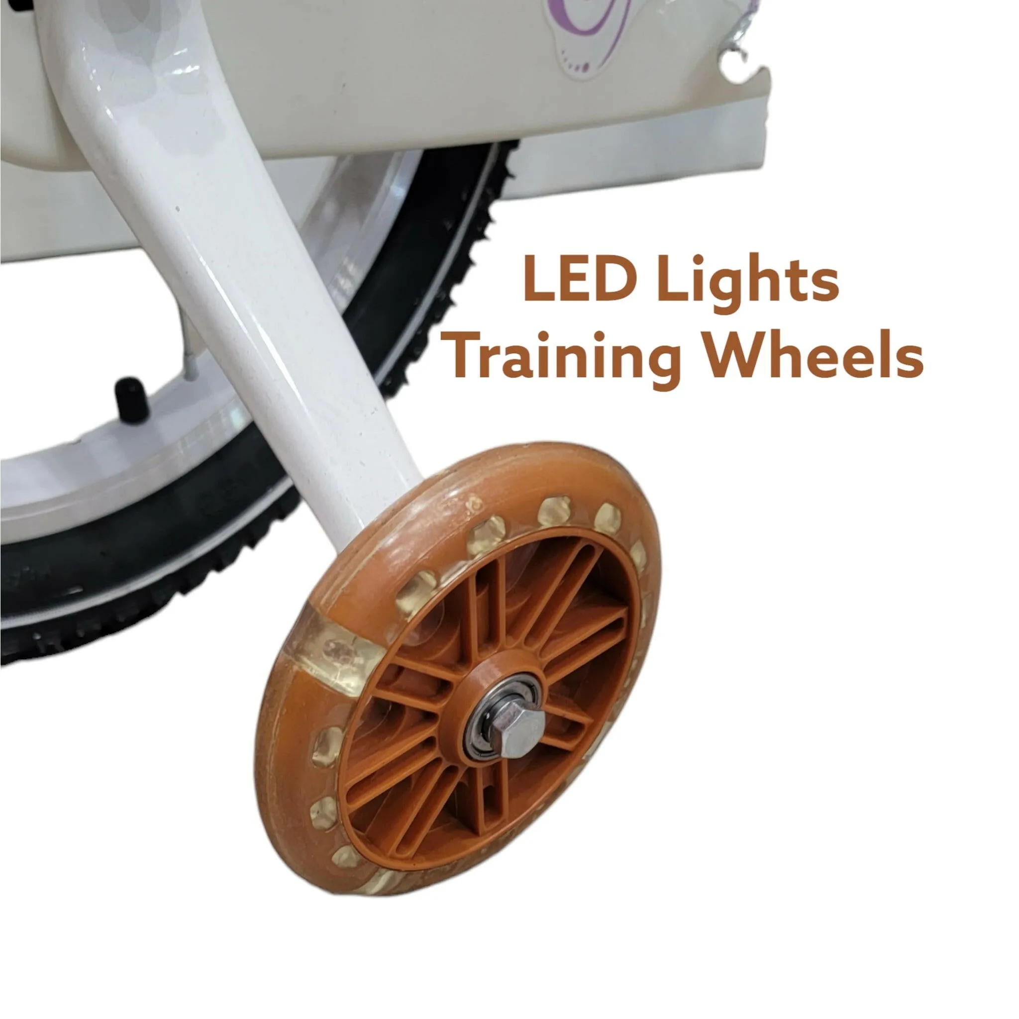 Bike For Kids With Basket And With LED Lights Training Wheels Leather Seats 16 Inch