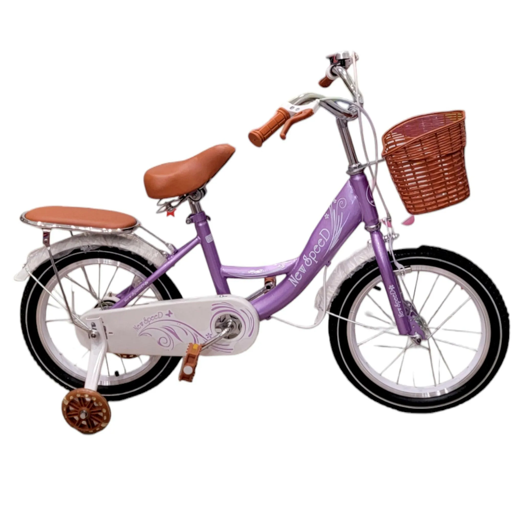 Bike For Kids With Basket And With LED Lights Training Wheels Leather Seats 16 Inch