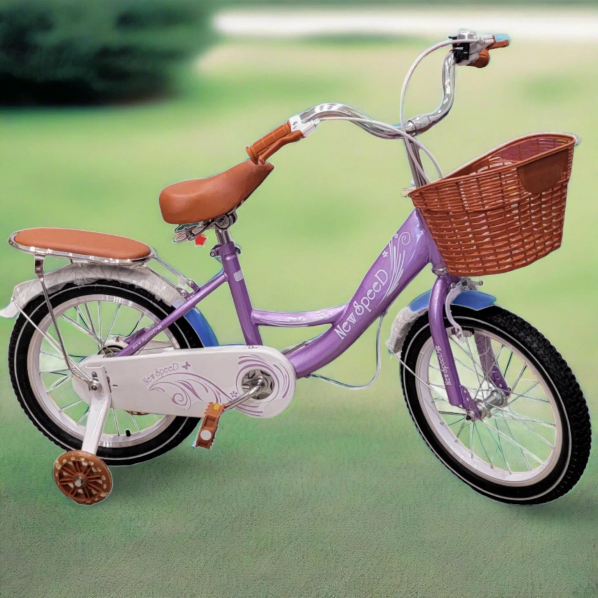 Bike For Kids With Basket And With LED Lights Training Wheels Leather Seats 16 Inch