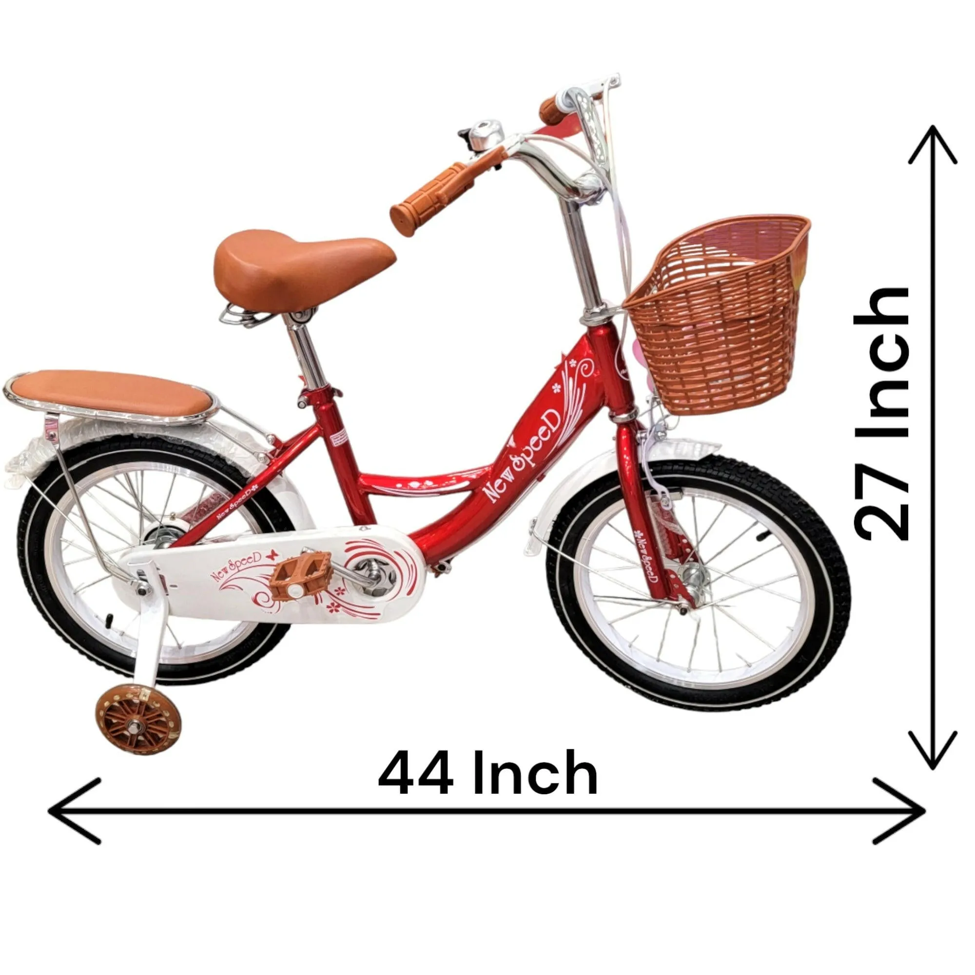Bike For Kids With Basket And With LED Lights Training Wheels Leather Seats 16 Inch