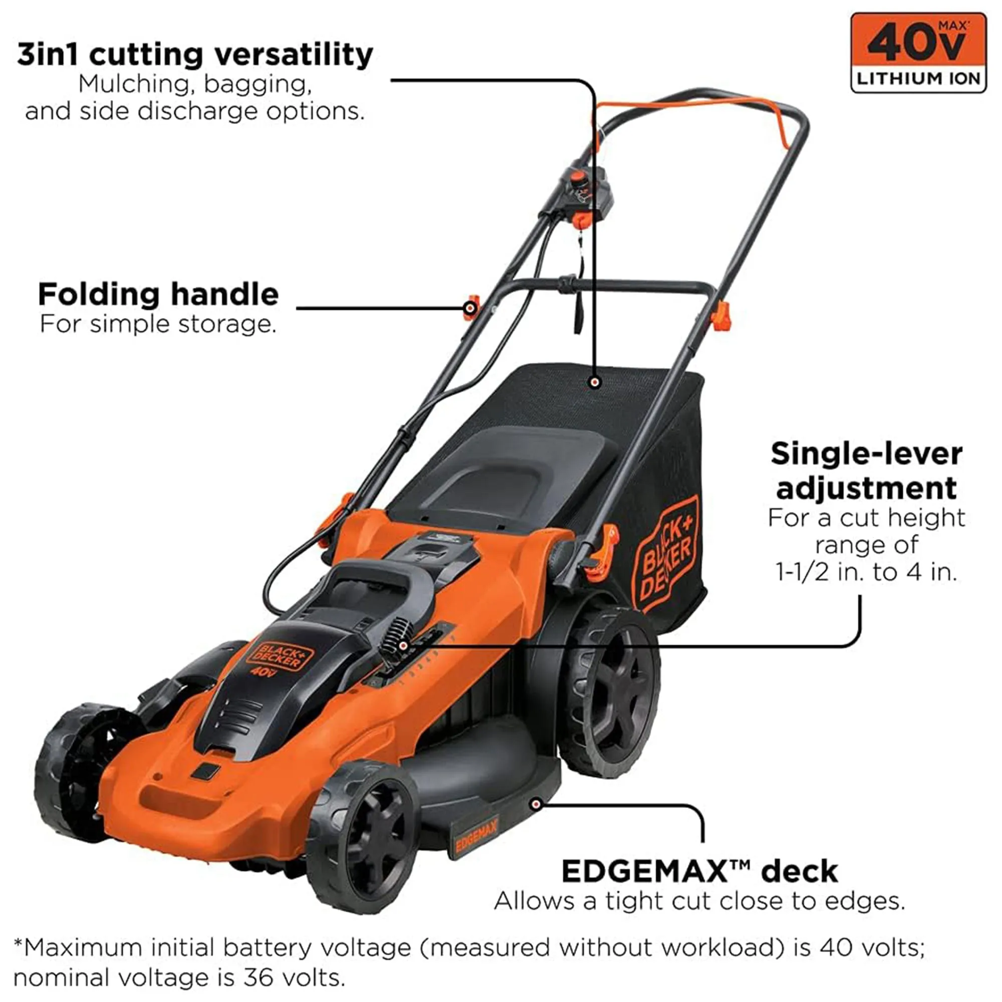 BLACK DECKER 40V Cordless Electric Walk Behind Lawn Mower w/Battery & Charger