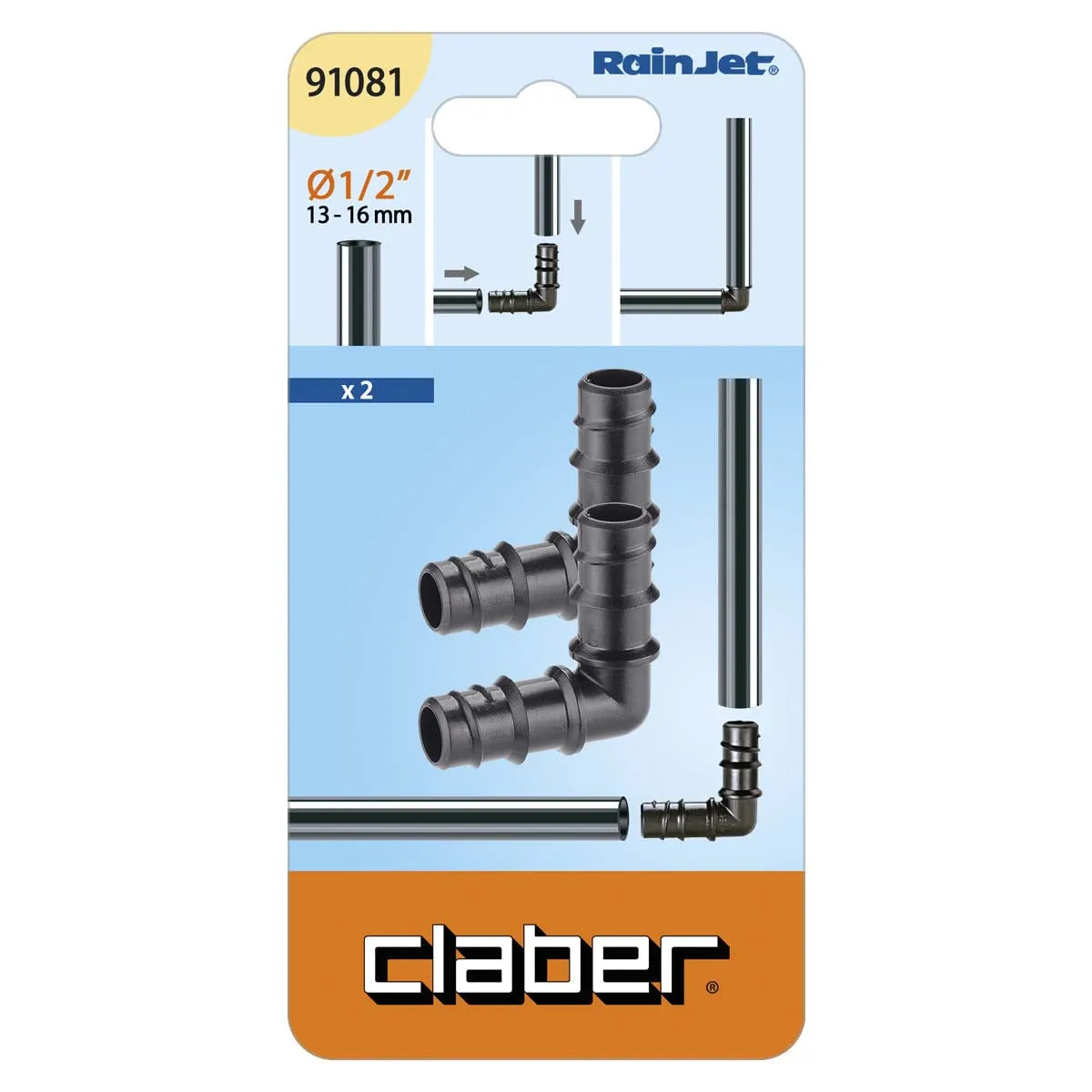 Claber Elbow Connector 13mm (Pack of 2) - 91081
