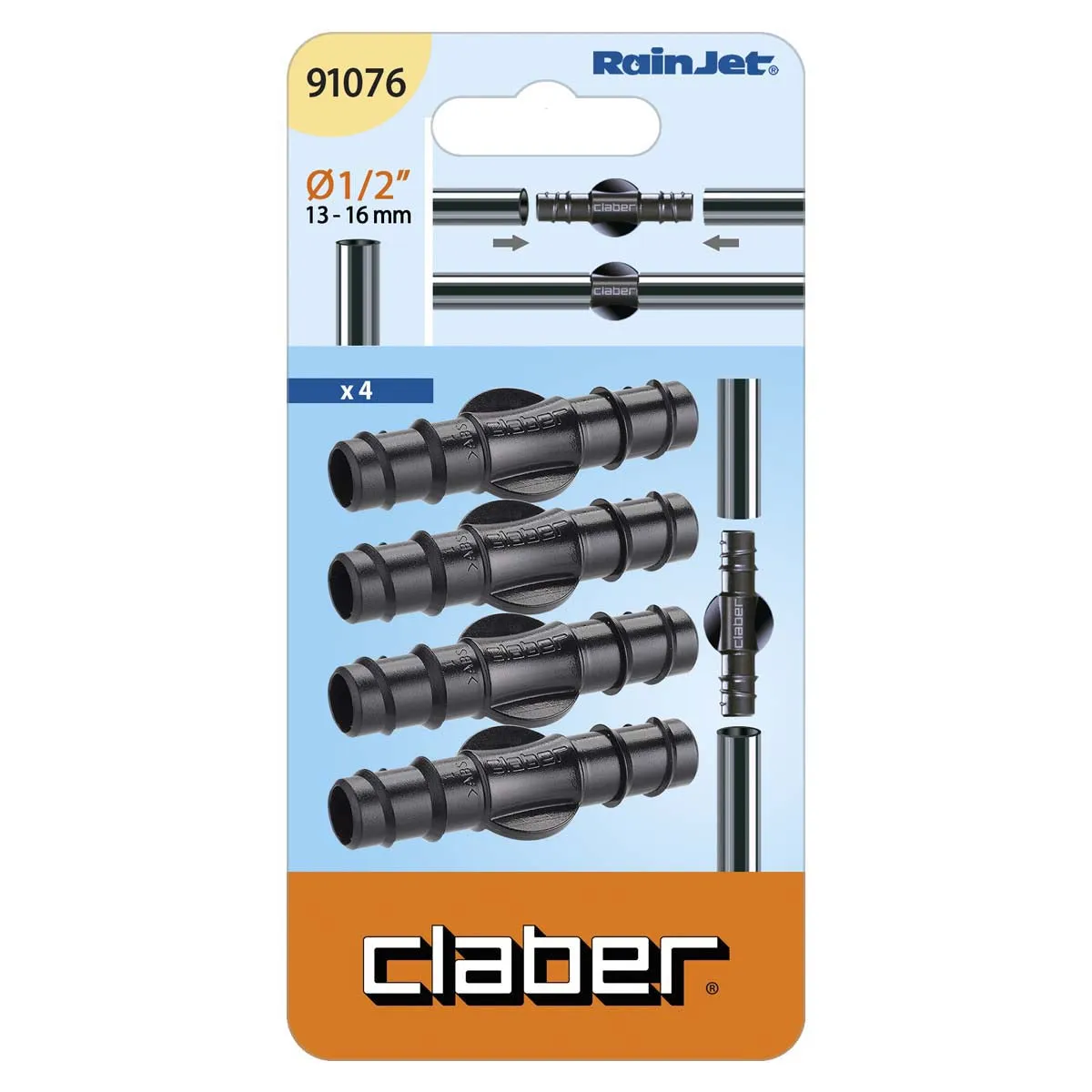 Claber Straight Joiner 13mm  (Pack of 4) - 91076