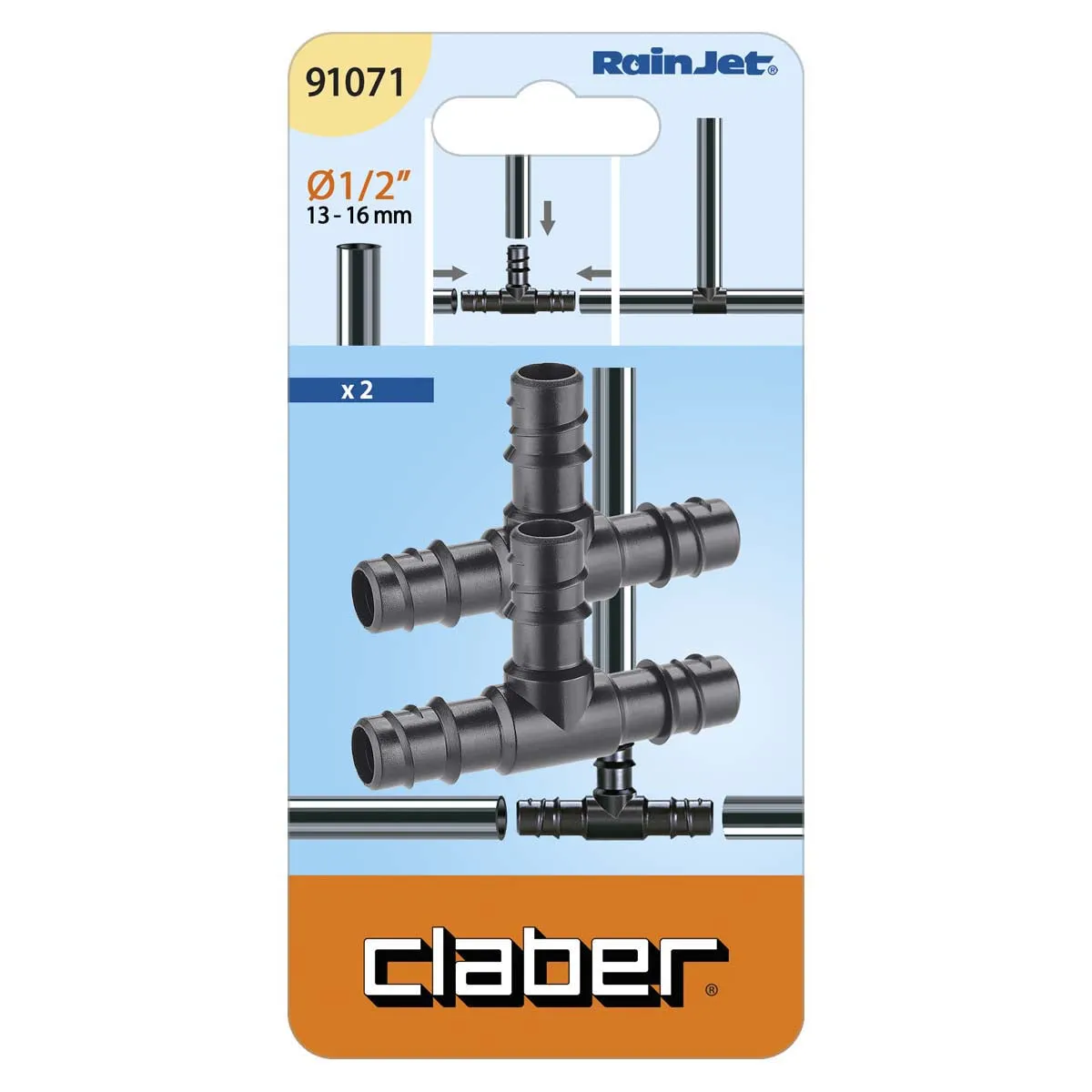 Claber Tee Connector 13mm (Pack of 2) - 91071