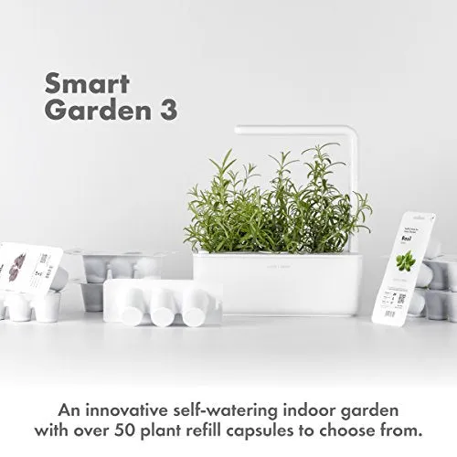Click & Grow Indoor Herb Garden Kit with Grow Light | Smart Garden for Home Kitchen Windowsill | Easier Than Hydroponics Growing System | Vegetable Gardening Starter (3 Basil Pods Included), White